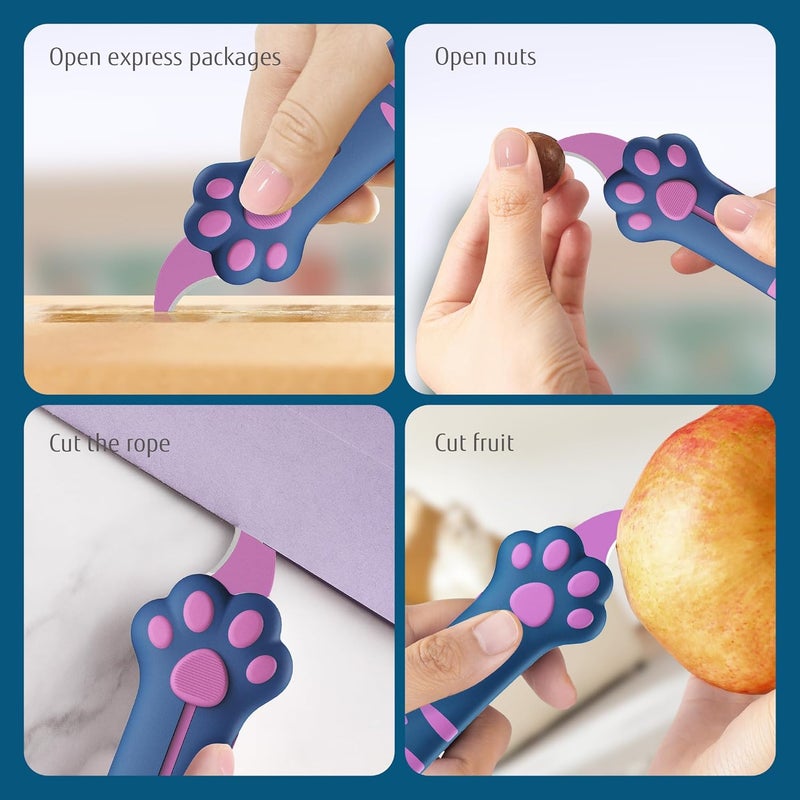 MEOWKIT Cat Paw Box Cutter Retractable with Cat Paw Handle, Multifunctional Knife Set (Peacock blue) - Image 2